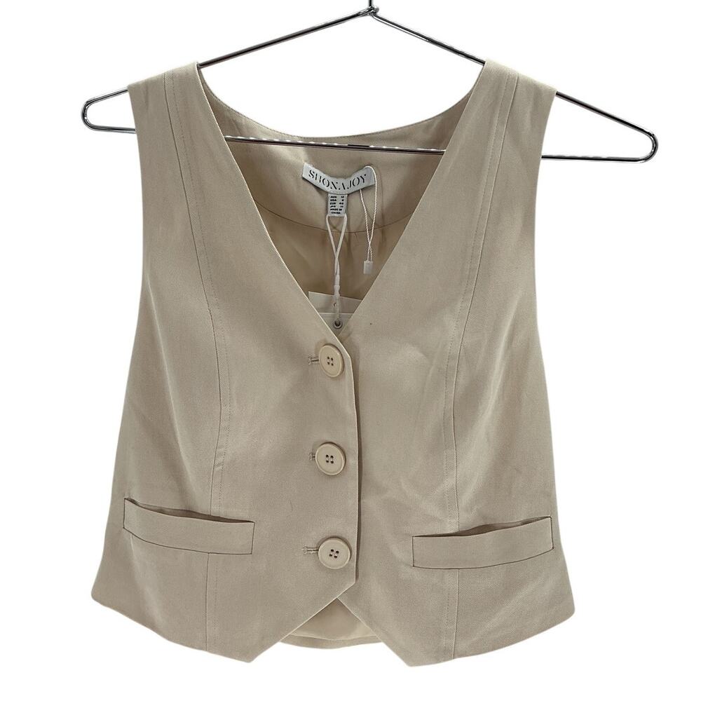 Shona Joy Tailored Beige Sara Vest Size 8 - Picture 2 of 4